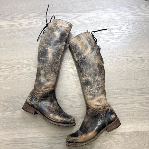 Bed Stu Shoes - Bed Stu Manchester Tall Boots Tan Leather Distressed Womens Size 8 Boho Festival